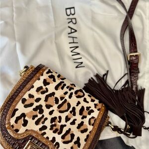 Brahmin Leopard Haircalf Crossbody Bag Croc Embossed Leather Tassel